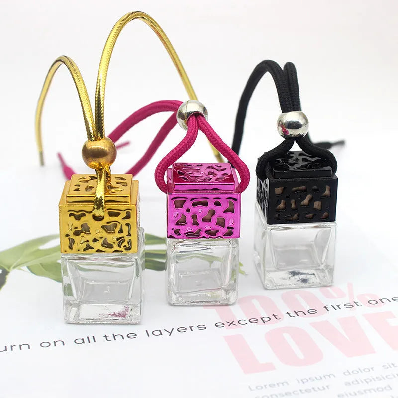 8ml square glass hollow perfume bottle, 4.6cm x 2.6cm, in Gold, Silver, Black and Rose Red.