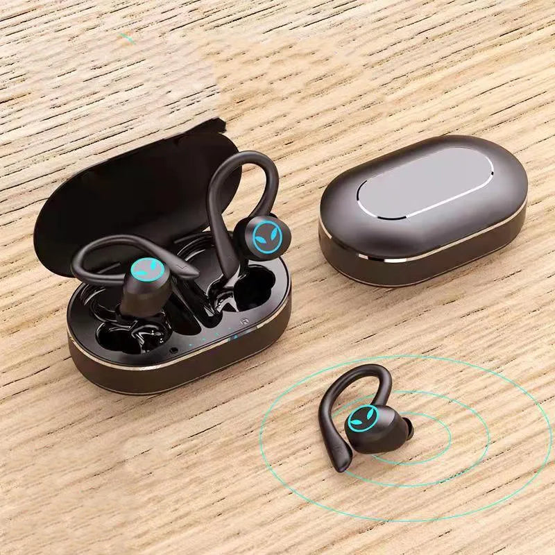 True wireless in-ear sports gaming headset with hanging ear design in Angel's Eye colour, black finish