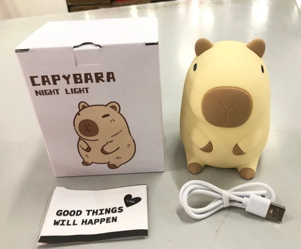 Small capybara-shaped silicone night light decorative lamp with USB charging cable