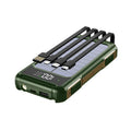 Military grade mobile power bank in black, showing its size and USB ports.