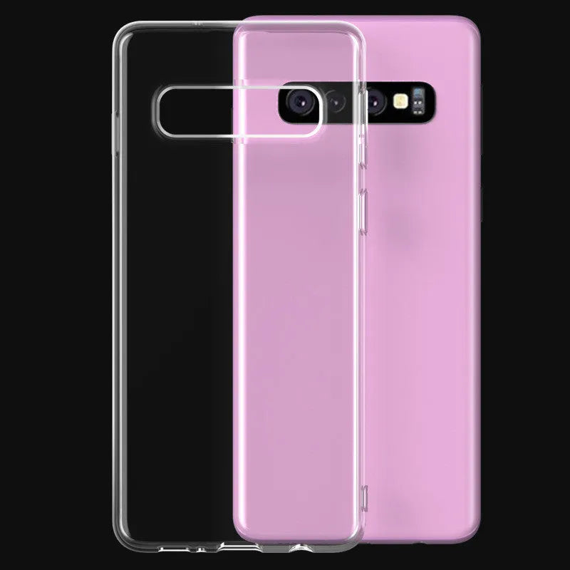 Transparent TPU Samsung S10 mobile phone case showing S10, S10e and S10 Plus compatibility