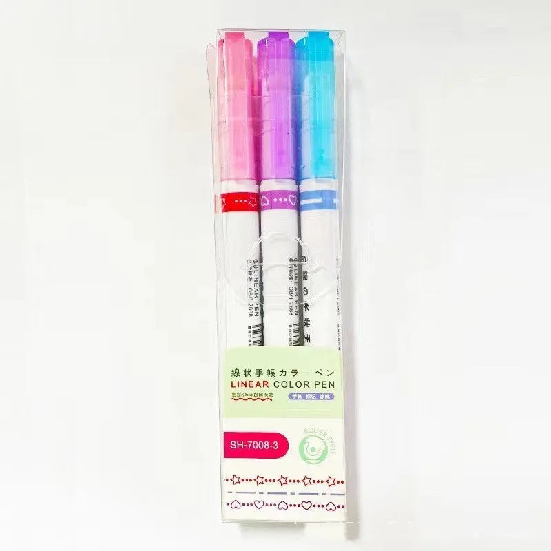Creative curve pen roller outline set in plastic case with multiple line styles including thread, bend, love, and star patterns