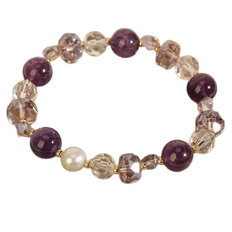 Women's electroplated artificial amethyst bracelet with four-leaf clover pendant and U-shaped bangle design
