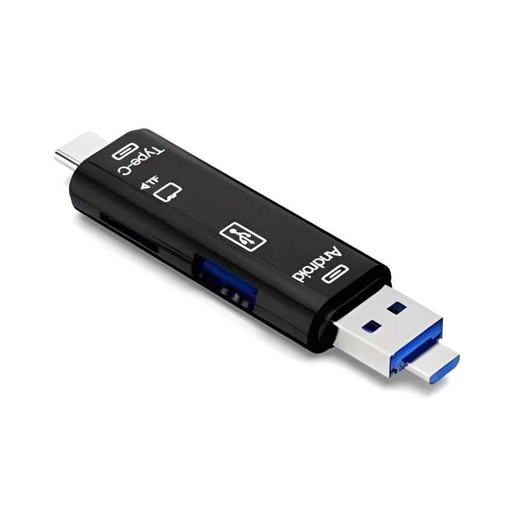 Black and white Type C to Micro USB OTG hub adapter with TF card reader slot