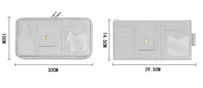 Car sun visor organizer full leather wrap PU leather with button clip and double zipper in black