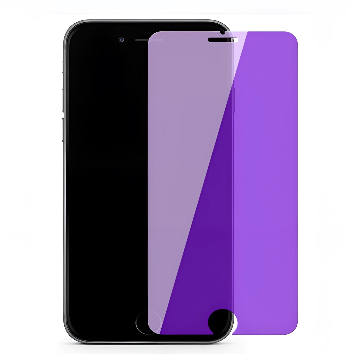 Vivo smartphone with full-screen tempered glass protector showing violet light edge colour.