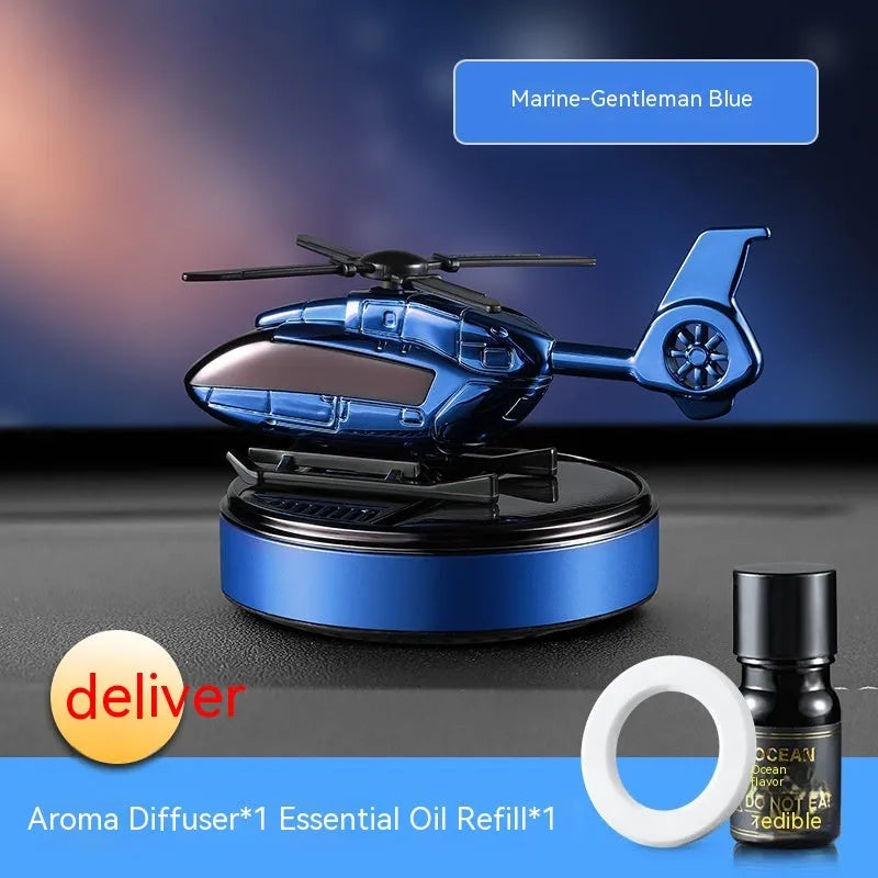 Solar-powered camouflage design car perfume and decoration unit on a car dashboard.