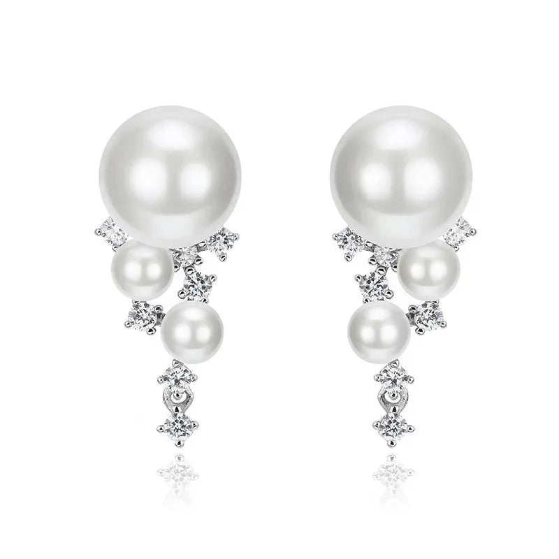 925 silver pearl stud earrings for women in E214 casual temperment wild style