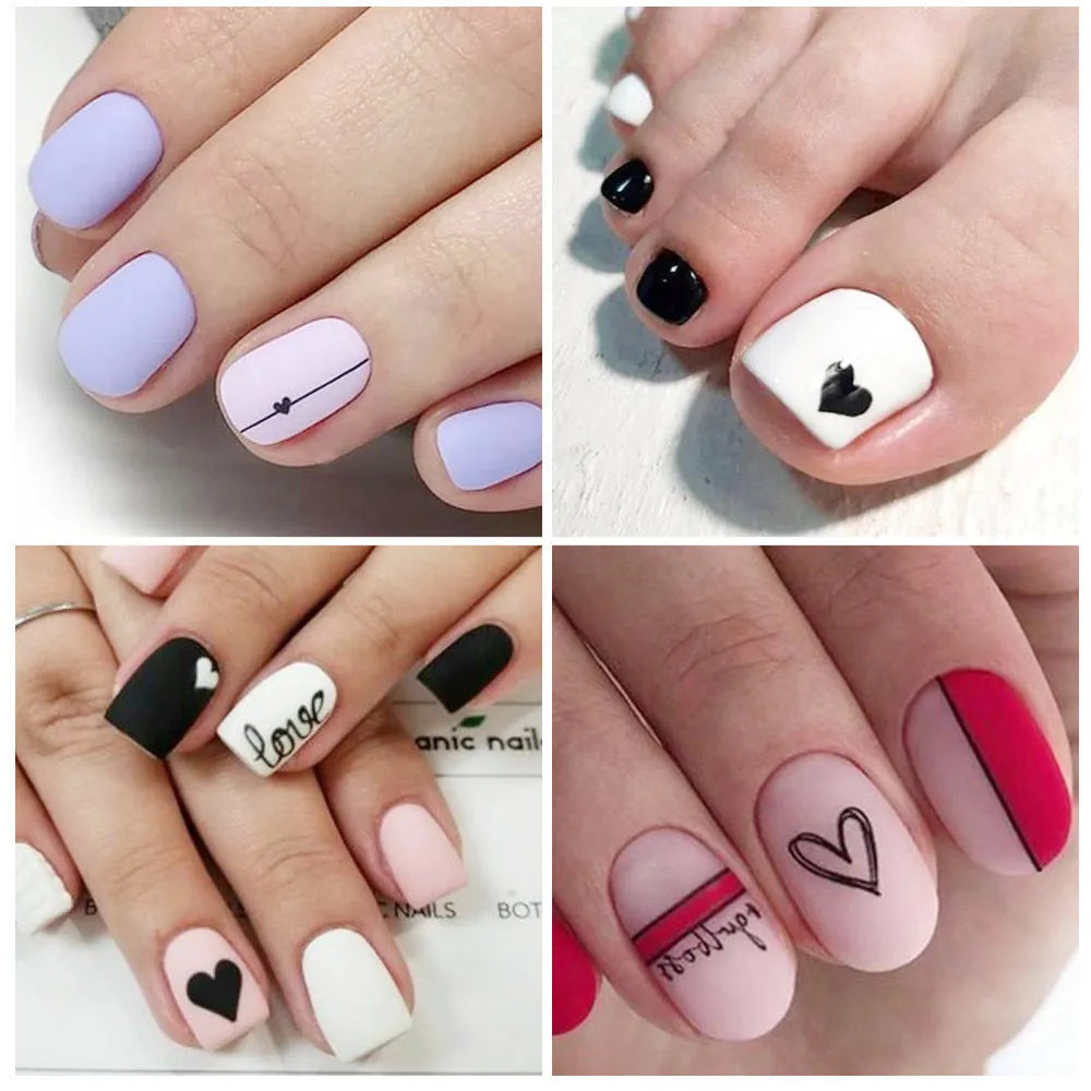 Love lip print letter nail sticker sheet measuring 16x25.5cm with black and red kiss designs