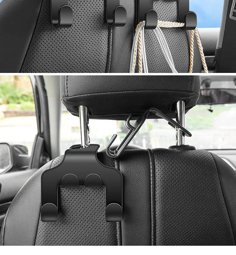 Car mounted multifunction hook made from white ABS material shown installed in vehicle