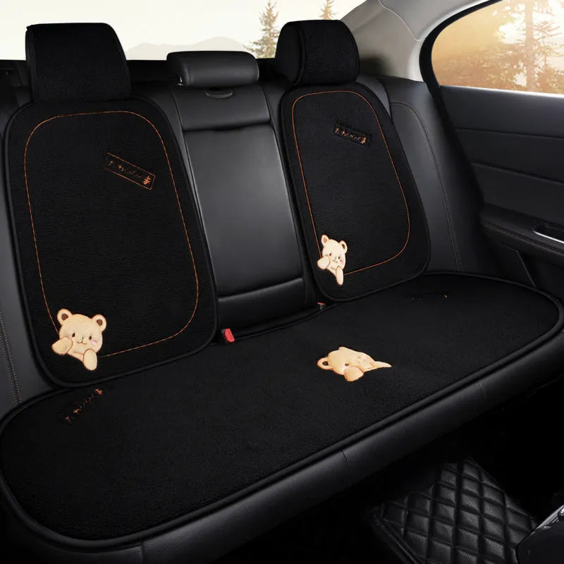 Trendy bear style car cushion three-piece set with square cushion and lumbar support in wool cotton winter filler