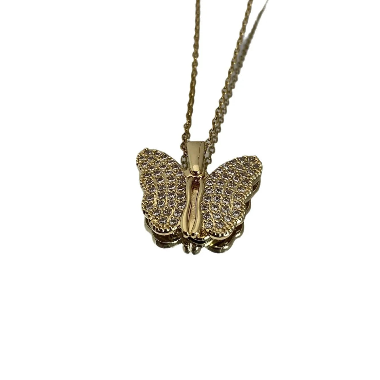 Gold titanium steel butterfly necklace with opening copper pendant on chain