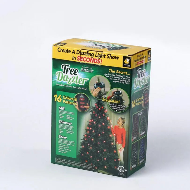 1.8 metre long Christmas tree light string with 64 colour-changing LED lights and a control button.