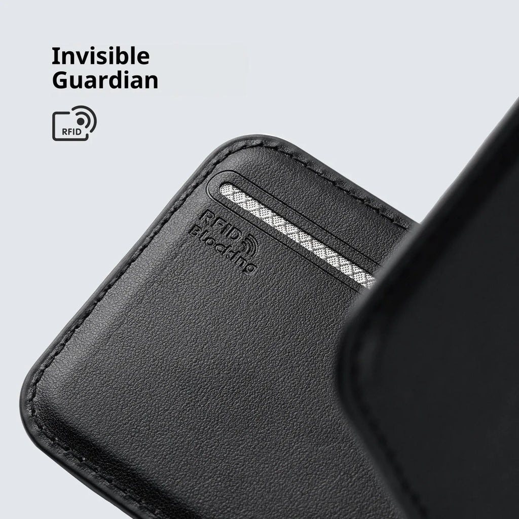 Magnetic PU phone stand wallet in elegant black, navy blue, green and rock white gray with card pack