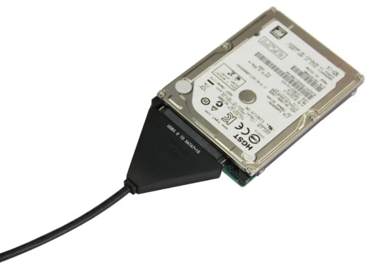 Black USB 3.0 to SATA 7+15 pin adapter cable with separate power connector for 2.5 and 3.5 inch hard drives.