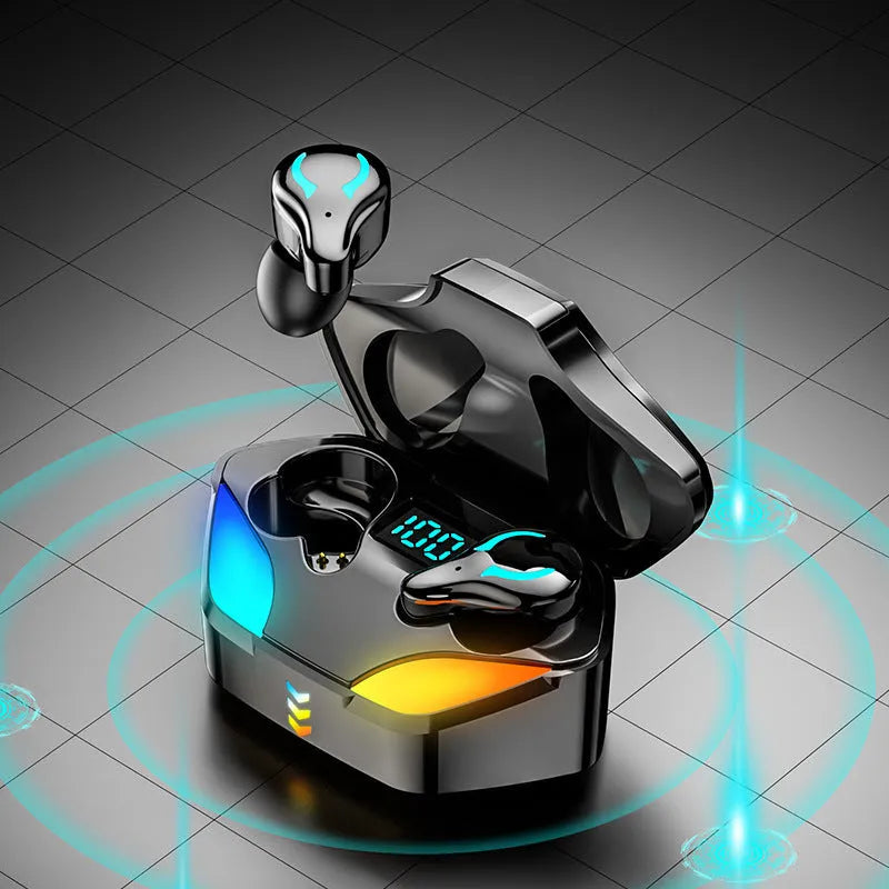 Black in-ear Bluetooth gaming headset with zero latency for mobile e-sports