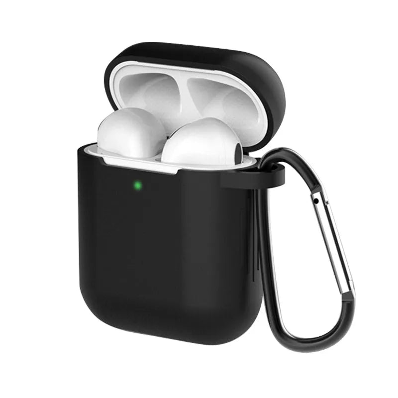 Apple AirPods silicone protective case in multiple colours showing clamshell design