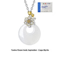 White chalcedony flower pendant necklace in S925 silver with peace buckle, shown in a choice of 12 floral styles