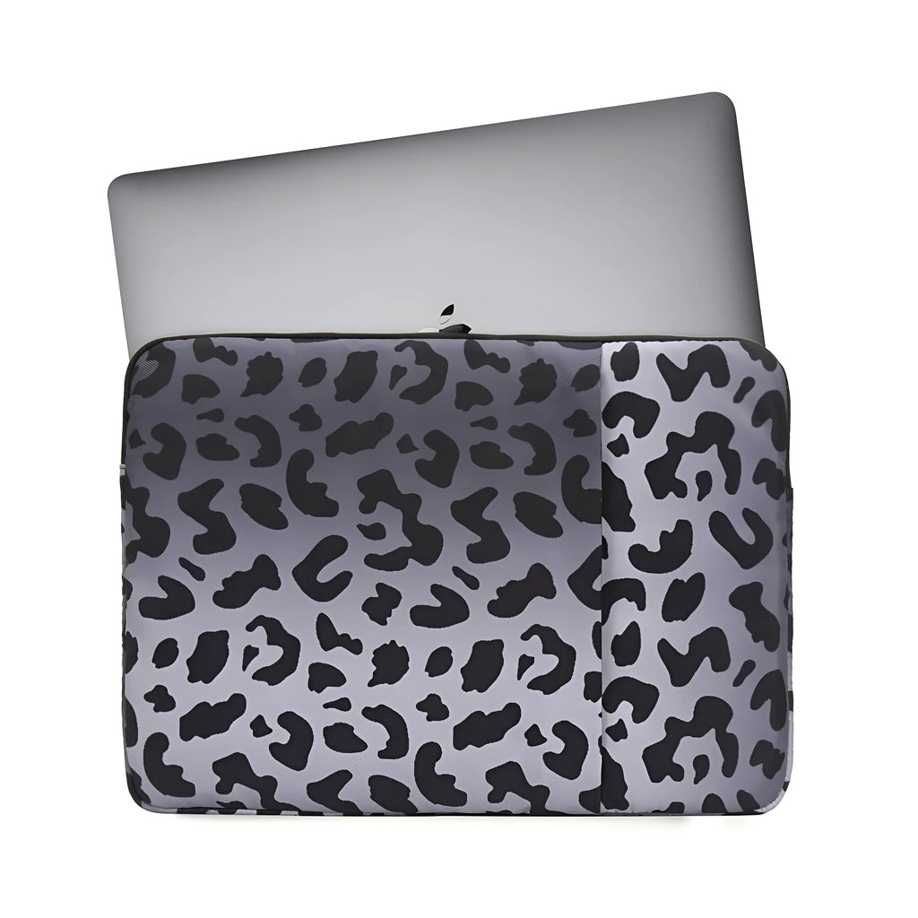 Leopard print polyester laptop sleeve for 13-inch to 16-inch devices with anti-shock waterproof protection