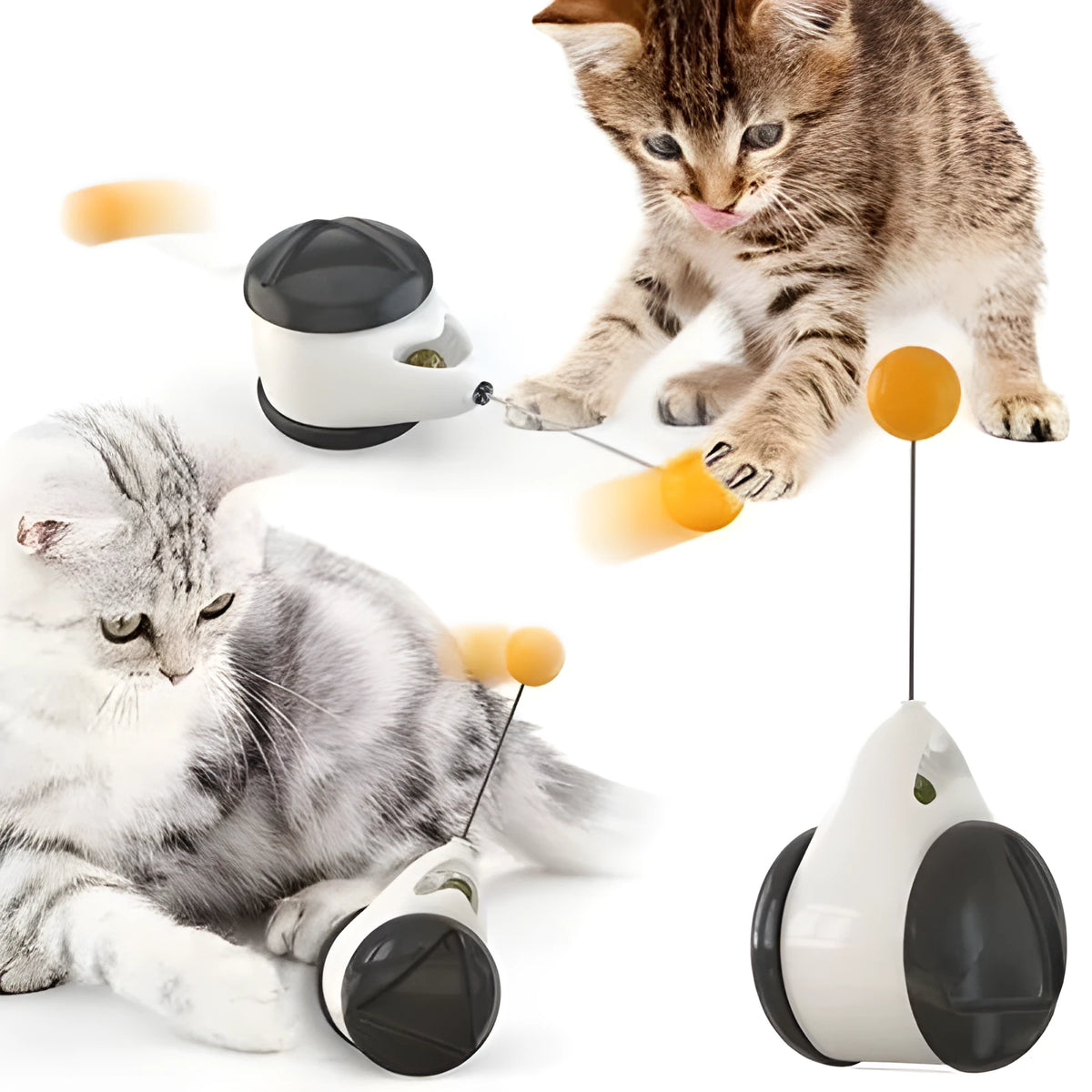 Plastic balance swing car cat toy in blue, green, pink, white or yellow, standing upright to swing
