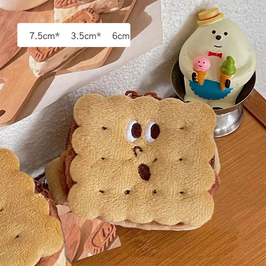 Sandwich biscuit plush pencil bag in cartoon style for pen storage