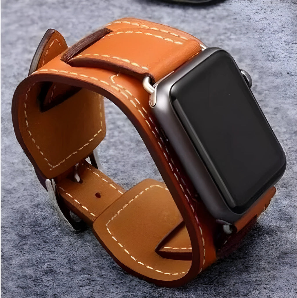 Genuine leather watch strap in black, blue, brown, and red for 38mm and 42mm lugs