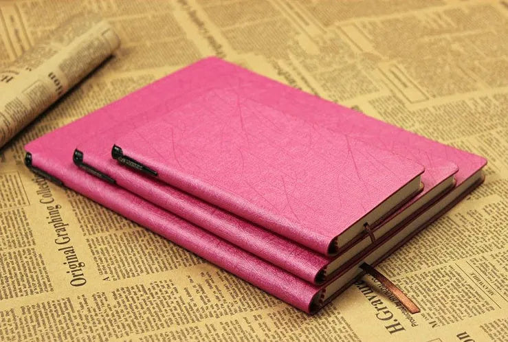 A6 PU leather notebook with pen slot, 100 forest paper pages, black cover, pen design notepad