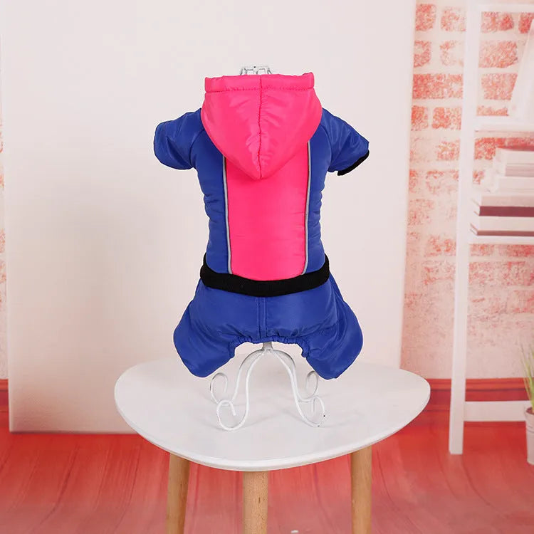 Four-legged pet down coat for dogs in green colour, sizes S to XXL, with down filling and measurement guide