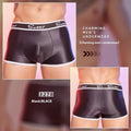 Men's silky nylon boxers in black, white, and blue colours with shiny finish