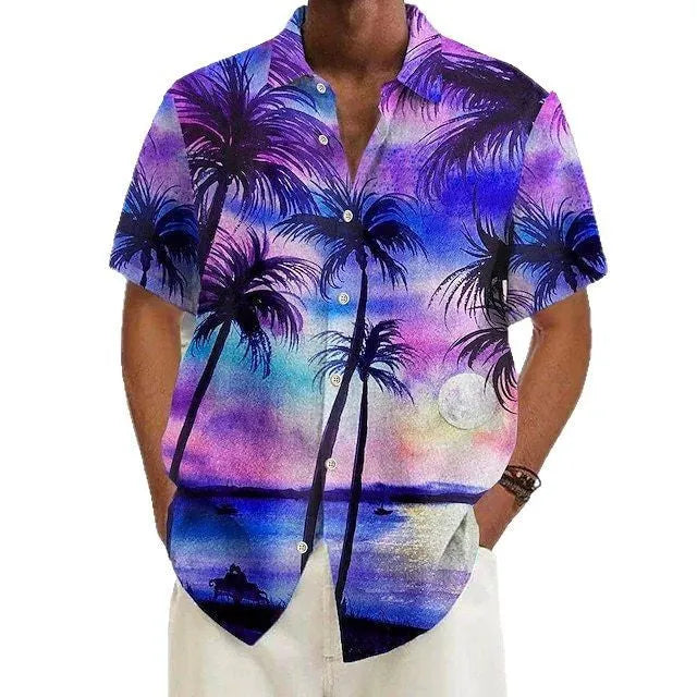 Men's printed casual shirt in polyester, available in multiple colours and sizes including XL and 4XL.