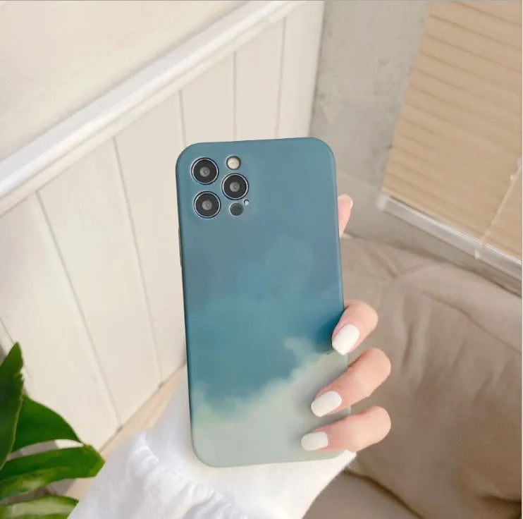 Soft silicone iPhone case with blue and purple gradient geometric abstract pattern.