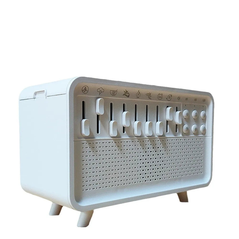 White geometric 3-in-1 Bluetooth speaker, white noise machine, humidifier, and night light unit