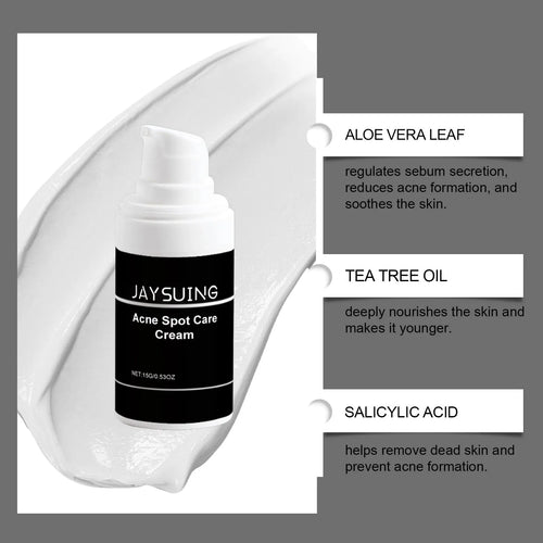 15g container of mild acne cream with tea tree oil and aloe for spot-prone skin