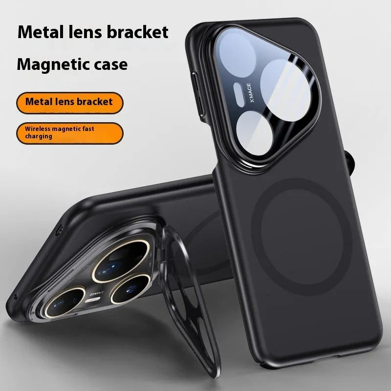 Huawei P80 Pro magnetic phone case with frosted black PC shell showing integrated circular magnet on back