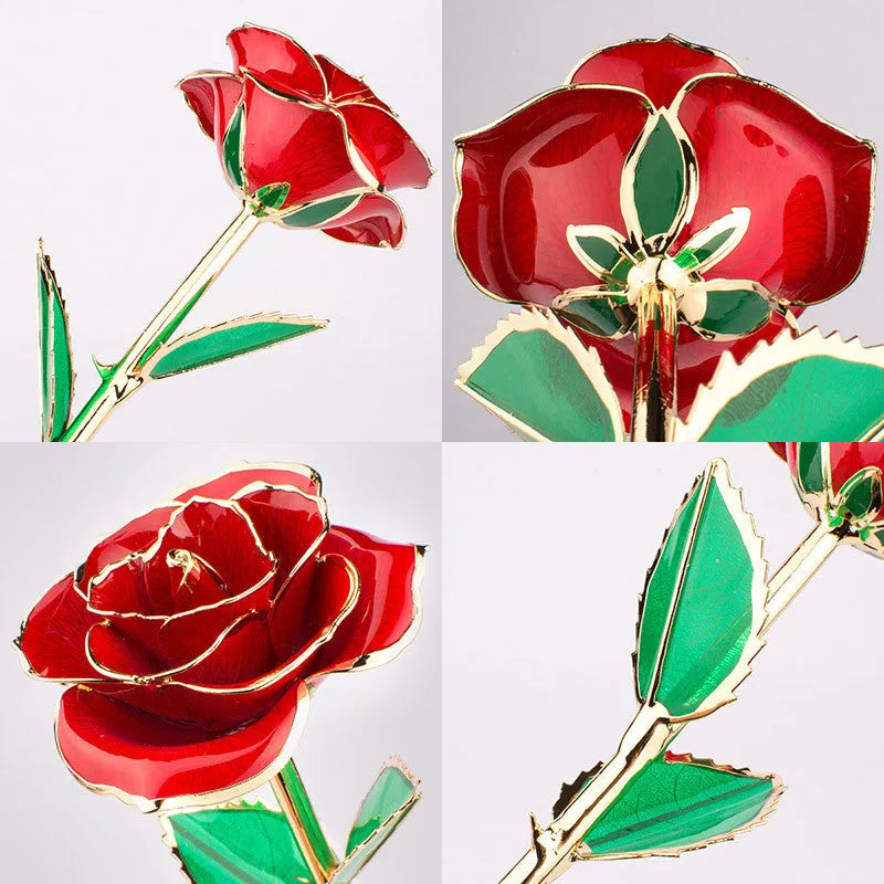 24K gold-plated rose in a gift box with multiple colour options including red, blue, and pink