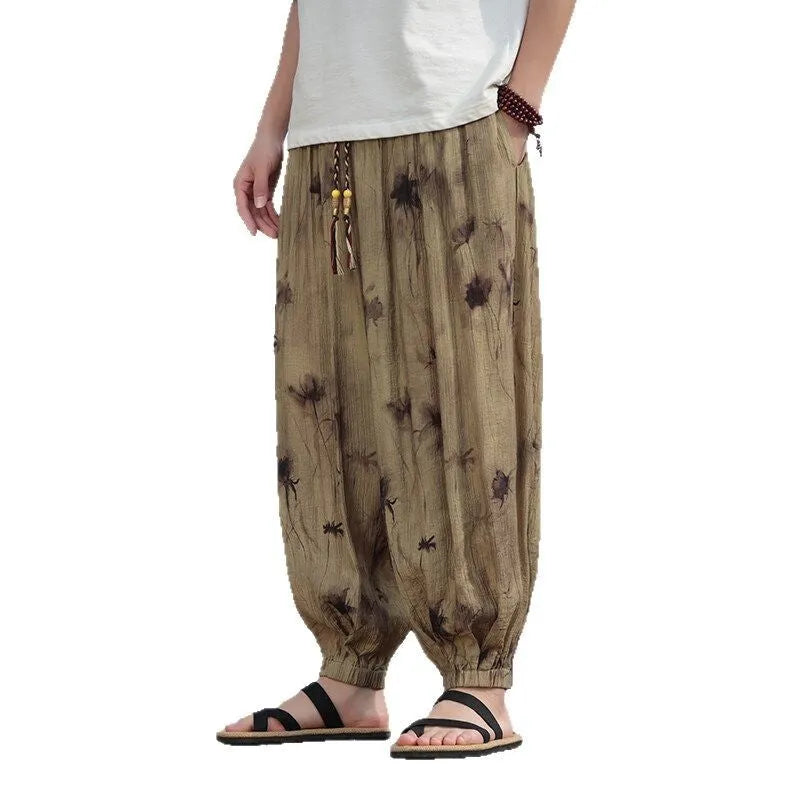 Summer men's thin breathable casual pants in khaki, polyester, micro elastic, leisure trousers