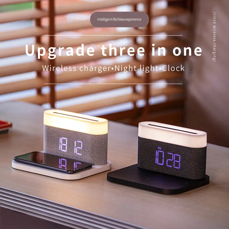 Wireless charging desktop clock night light table lamp in modern minimalist design
