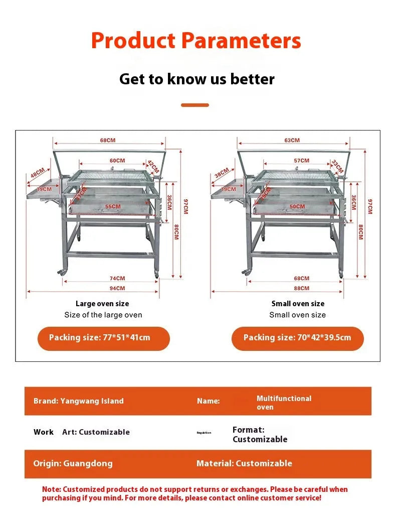 Large foldable charcoal BBQ stove set up in a garden.
