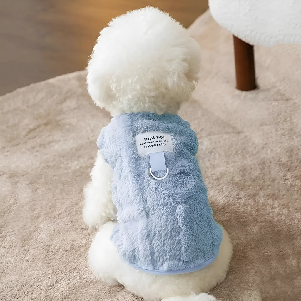 Two-legged dog winter coat in blue, green or yellow, cotton vest with heart pattern, sizes XS to XXL