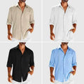 Men's long sleeve cotton blend shirt with polo collar and lace pocket detail in solid colour