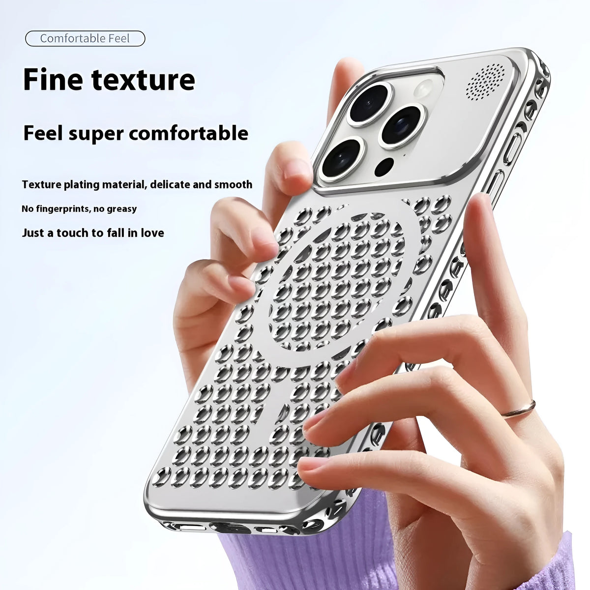 Electroplating magnetic suction heat dissipation aromatherapy phone case for iPhone 15 Pro and 15 Pro Max in Titanium Black