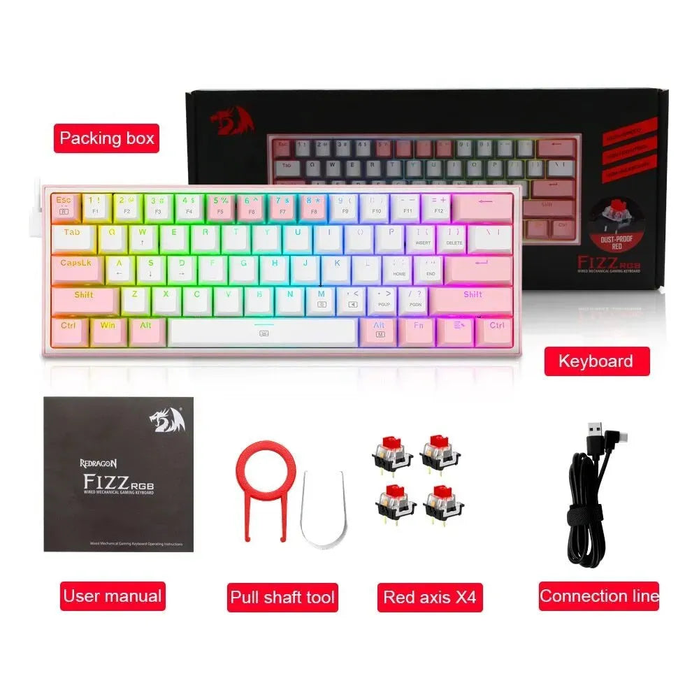 K617 mechanical keyboard with RGB lighting in white pink colour option