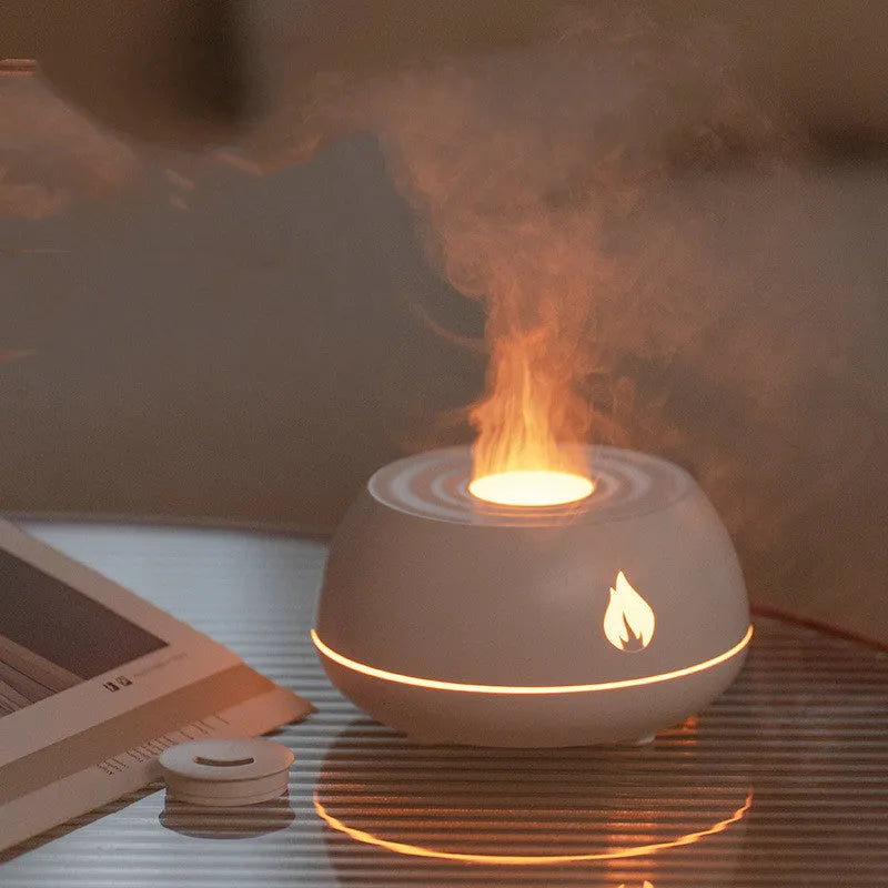 Black 130ml flame humidifier aromatherapy diffuser with 7 colour lights and USB power