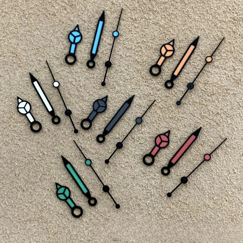 Luminous watch hands set for NH35 NH36 4R 7S movements, black edge green, 7.5mm 12mm 12.5mm, 3pcs