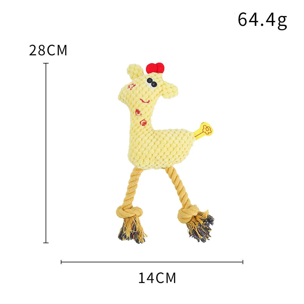Blue deer-shaped plush dog toy with corn grain texture and squeaker.
