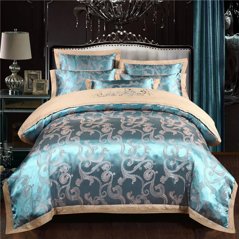 European style jacquard cotton embroidery quilt cover set in flower colour, sheet type, for 2.0m bed