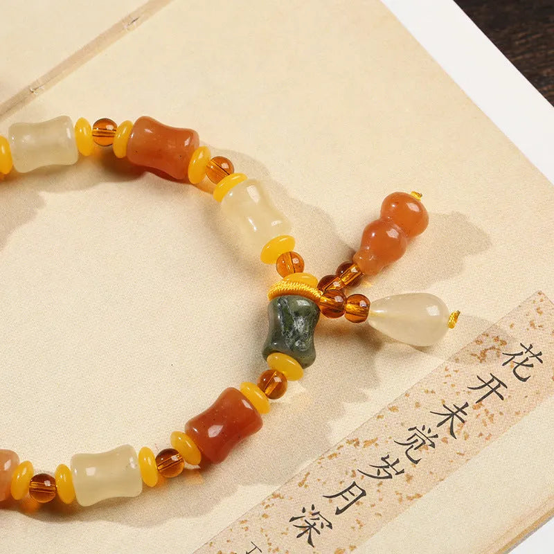Natural Xinjiang Jinsi Jade small bone beads bracelet with geometric patterns for women
