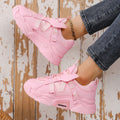 Women's purple platform mesh sports shoes with animal pattern design and lace-up front closure