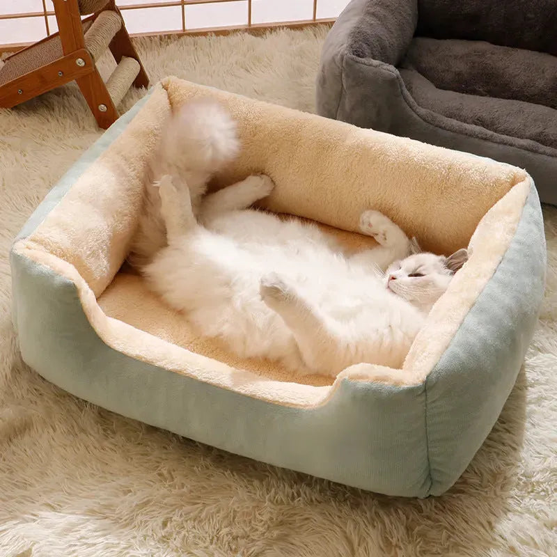Short plush pet bed cushion for cats and small dogs in grey colour