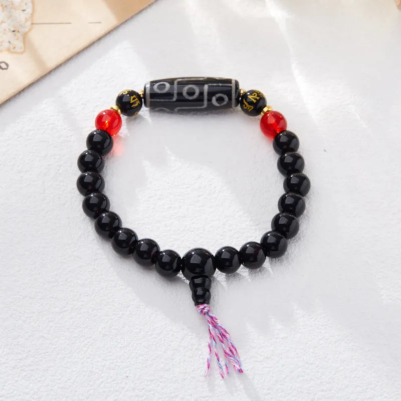 8mm Tibetan agate dzi bead bracelet with geometry shape and retro ethnic styling